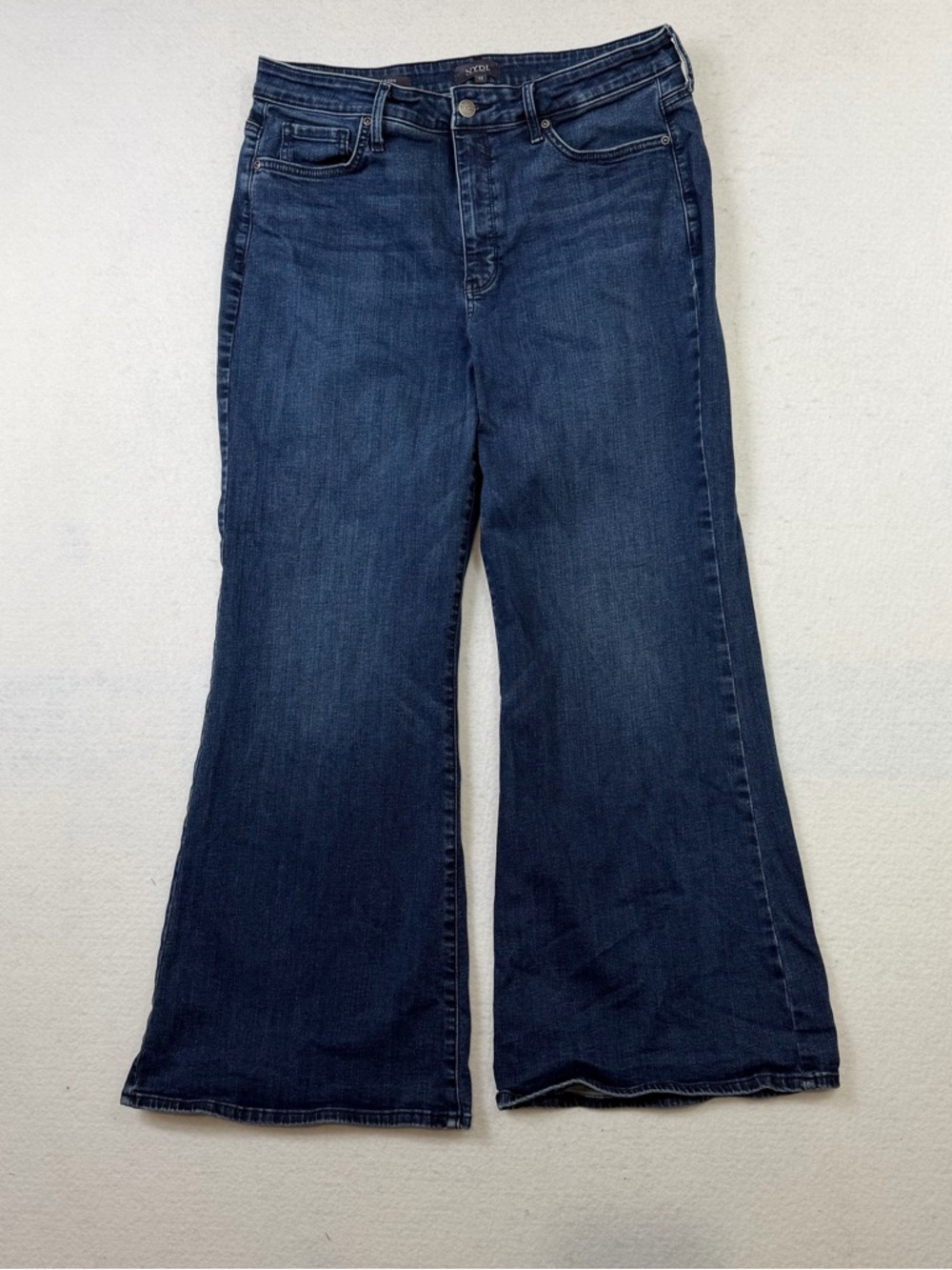 NYDJ Jeans Wide Leg Size 12 Blue Mia Palazzo LiftxTuck High Rise Mid Wash Denim
